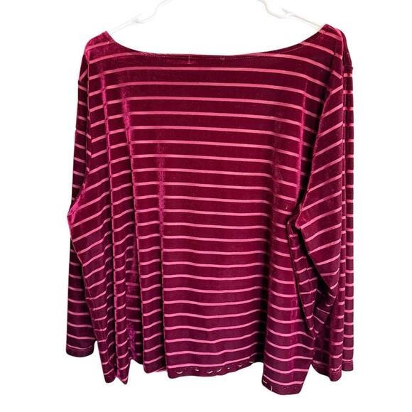 Ralph Lauren LRL Womens 3XL Tunic Top Velvet Striped Burgundy Relaxed Sheer Boxy - Picture 3 of 8